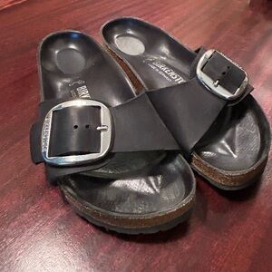 Birkenstock Black Slides with Metallic Buckle